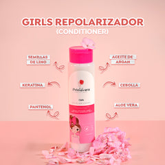 Girls Repolarizer (Conditioner) with Extracts of Aloe Vera, Onion, Argan Oil, Panthenol, Keratin, Flax Seeds and UV Filter.
